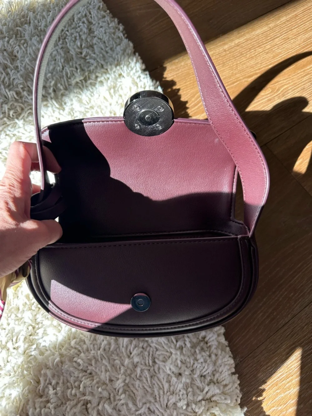 Steve Madden Women’s Dark Brown Leather Shoulder Bag with Silver Hardware